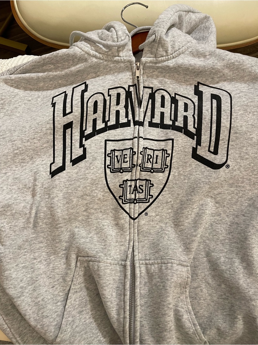 Harvard Gray Zip-Up Hoodie with Crest